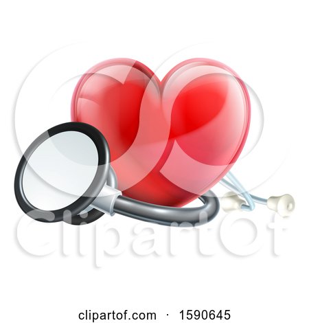 Clipart of a 3d Medical Stethoscope Around a Red Love Heart - Royalty Free Vector Illustration by AtStockIllustration