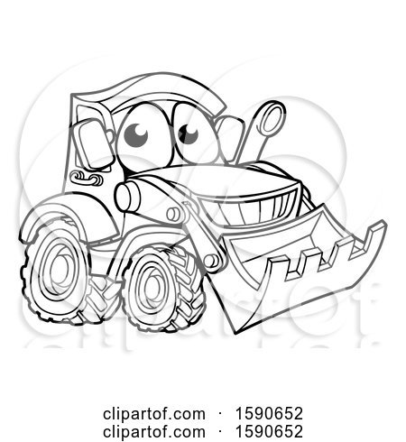 Clipart of a Lineart Bulldozer Digger Mascot Character - Royalty Free Vector Illustration by AtStockIllustration