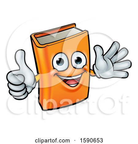 Clipart of a Happy Book Character Mascot Giving a Thumb up and Waving - Royalty Free Vector Illustration by AtStockIllustration