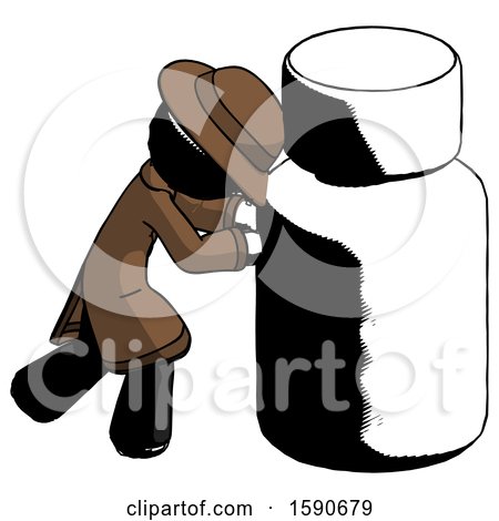 Ink Detective Man Pushing Large Medicine Bottle by Leo Blanchette