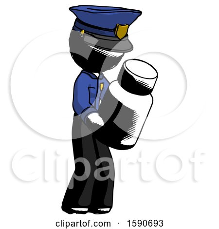 Ink Police Man Holding Glass Medicine Bottle by Leo Blanchette