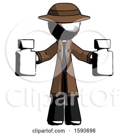 Ink Detective Man Holding Two Medicine Bottles by Leo Blanchette