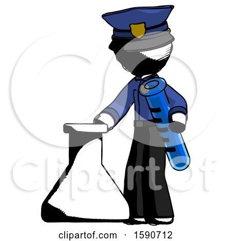 Ink Police Man Holding Test Tube Beside Beaker or Flask by Leo Blanchette
