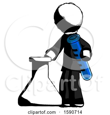 Ink Clergy Man Holding Test Tube Beside Beaker or Flask by Leo Blanchette