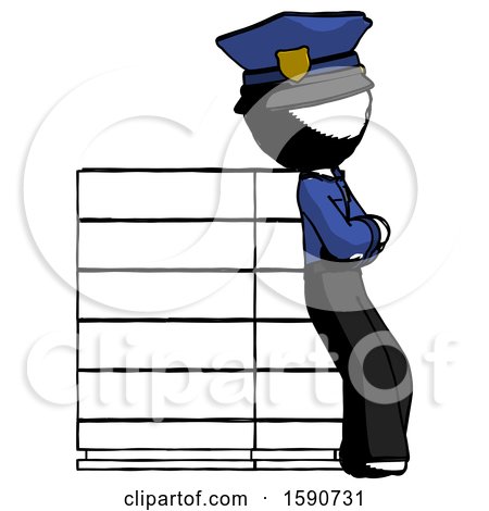 Ink Police Man Resting Against Server Rack Viewed at Angle by Leo Blanchette