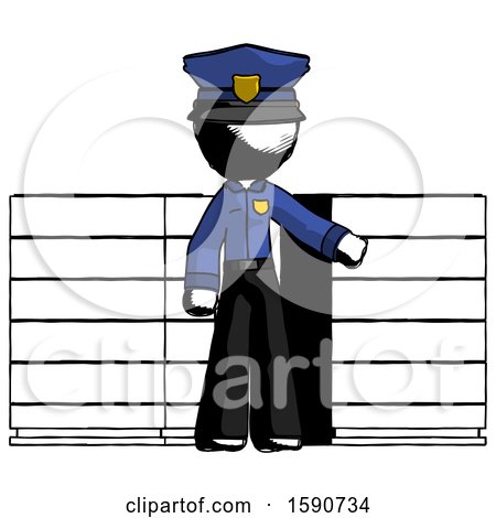 Ink Police Man with Server Racks, in Front of Two Networked Systems by Leo Blanchette
