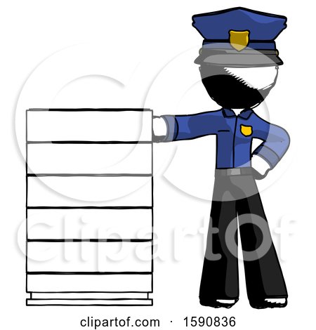Ink Police Man with Server Rack Leaning Confidently Against It by Leo Blanchette