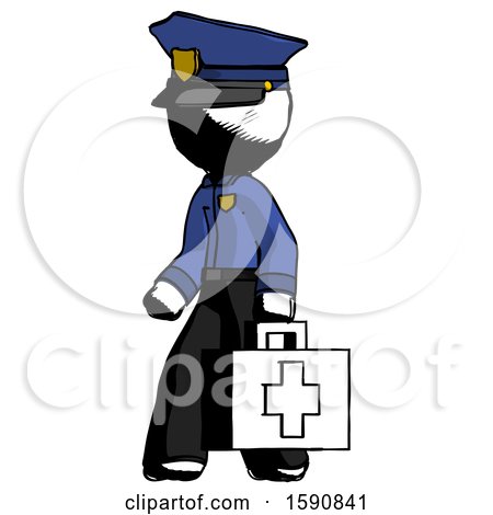 Ink Police Man Walking with Medical Aid Briefcase to Left by Leo Blanchette