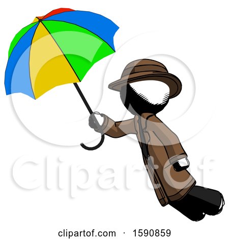 Ink Detective Man Flying with Rainbow Colored Umbrella by Leo Blanchette