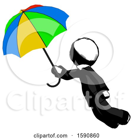 Ink Clergy Man Flying with Rainbow Colored Umbrella by Leo Blanchette