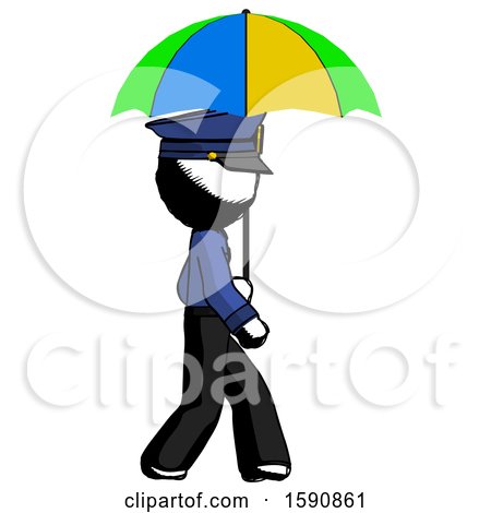 Ink Police Man Walking with Colored Umbrella by Leo Blanchette