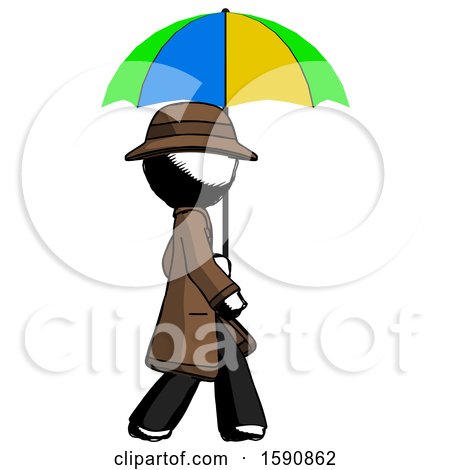 Ink Detective Man Walking with Colored Umbrella by Leo Blanchette