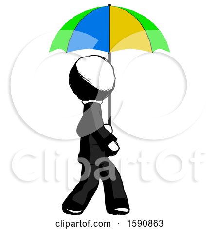 Ink Clergy Man Walking with Colored Umbrella by Leo Blanchette