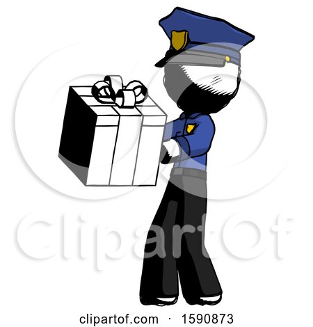 Ink Police Man Presenting a Present with Large Red Bow on It by Leo Blanchette