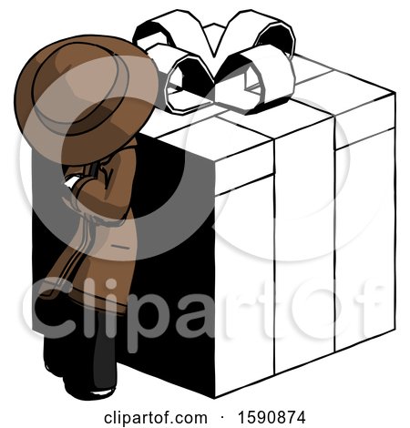 Ink Detective Man Leaning on Gift with Red Bow Angle View by Leo Blanchette
