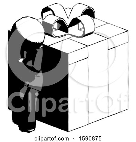 Ink Clergy Man Leaning on Gift with Red Bow Angle View by Leo Blanchette