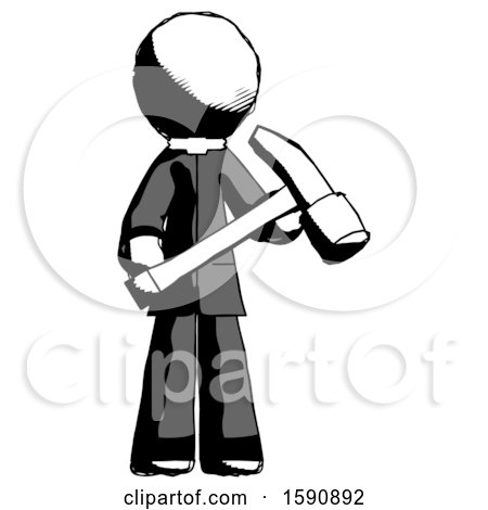 Ink Clergy Man Holding Hammer Ready to Work by Leo Blanchette