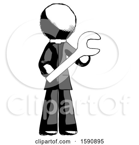 Ink Clergy Man Holding Large Wrench with Both Hands by Leo Blanchette