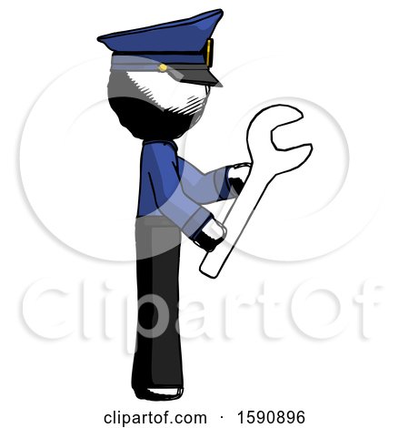 Ink Police Man Using Wrench Adjusting Something to Right by Leo Blanchette
