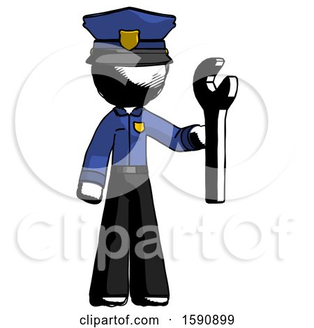 Ink Police Man Holding Wrench Ready to Repair or Work by Leo Blanchette