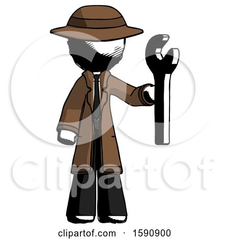 Ink Detective Man Holding Wrench Ready to Repair or Work by Leo Blanchette