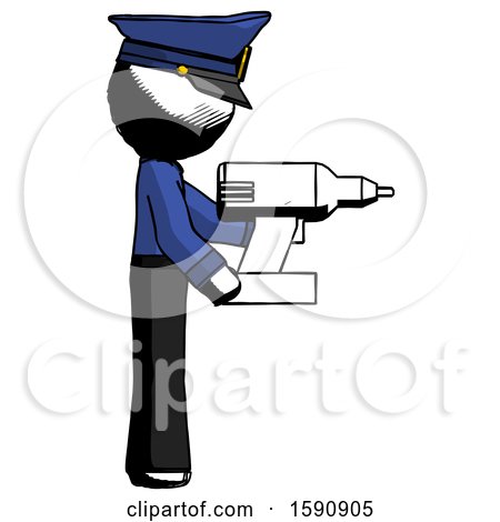 Ink Police Man Using Drill Drilling Something on Right Side by Leo Blanchette