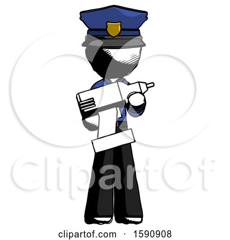 Ink Police Man Holding Large Drill by Leo Blanchette