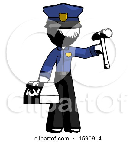 Ink Police Man Holding Tools and Toolchest Ready to Work by Leo Blanchette
