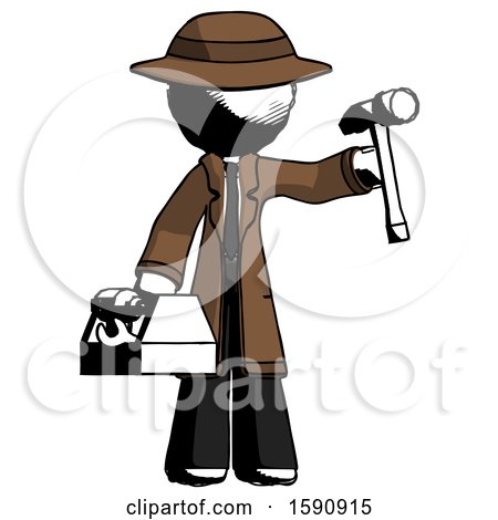 Ink Detective Man Holding Tools and Toolchest Ready to Work by Leo Blanchette