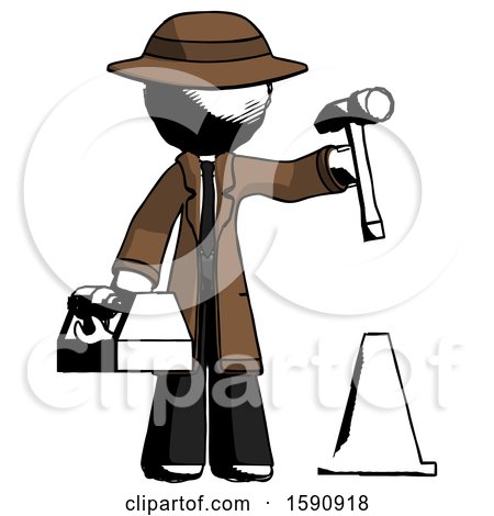 Ink Detective Man Under Construction Concept, Traffic Cone and Tools by Leo Blanchette