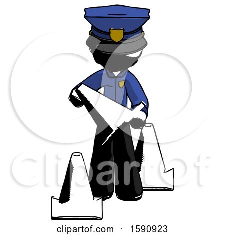 Ink Police Man Holding a Traffic Cone by Leo Blanchette