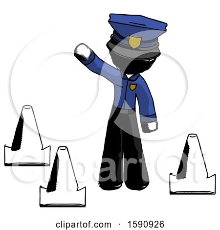 Ink Police Man Standing by Traffic Cones Waving by Leo Blanchette