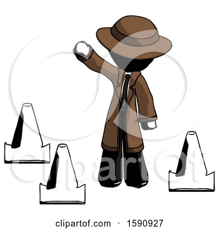 Ink Detective Man Standing by Traffic Cones Waving by Leo Blanchette