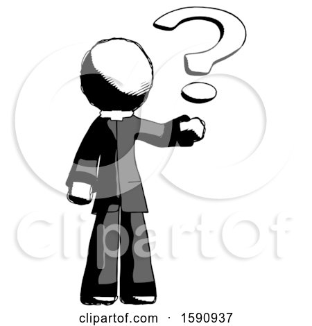 Ink Clergy Man Holding Question Mark to Right by Leo Blanchette