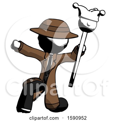 Ink Detective Man Holding Jester Staff Posing Charismatically by Leo Blanchette