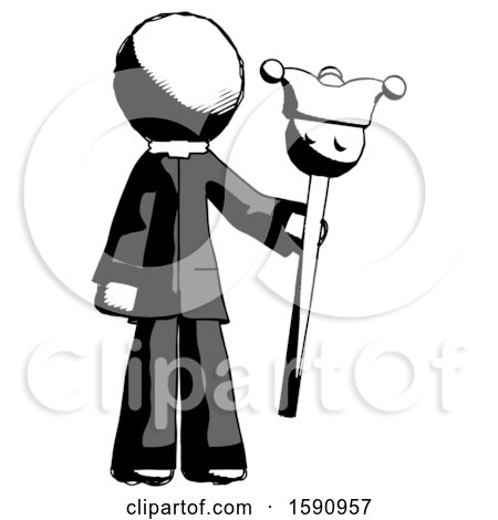 Ink Clergy Man Holding Jester Staff by Leo Blanchette