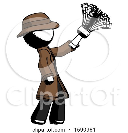 Ink Detective Man Dusting with Feather Duster Upwards by Leo Blanchette