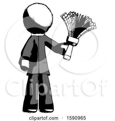 Ink Clergy Man Holding Feather Duster Facing Forward by Leo Blanchette