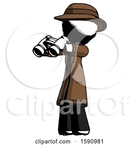 Ink Detective Man Holding Binoculars Ready to Look Left by Leo Blanchette