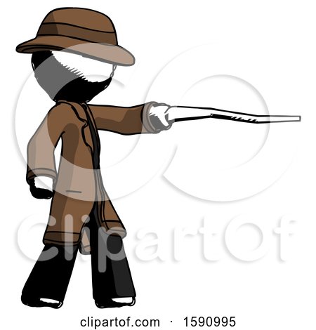 Ink Detective Man Pointing with Hiking Stick by Leo Blanchette