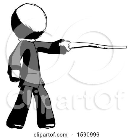 Ink Clergy Man Pointing with Hiking Stick by Leo Blanchette