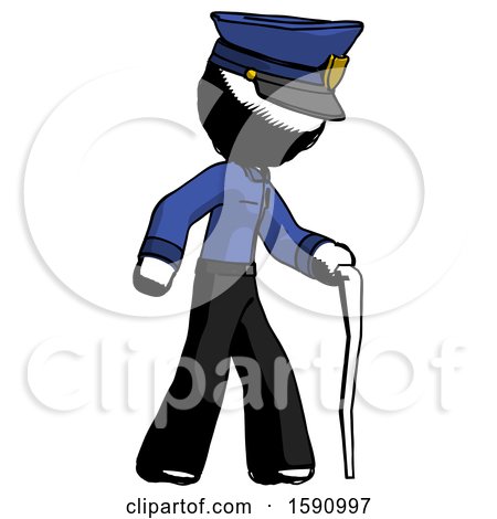 Ink Police Man Walking with Hiking Stick by Leo Blanchette