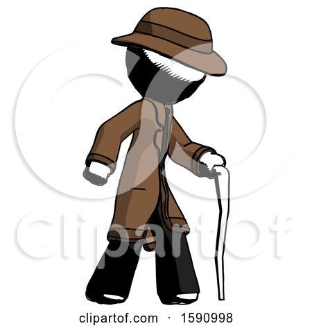 Ink Detective Man Walking with Hiking Stick by Leo Blanchette