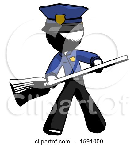 Ink Police Man Broom Fighter Defense Pose by Leo Blanchette