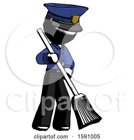 Ink Police Man Sweeping Area with Broom by Leo Blanchette