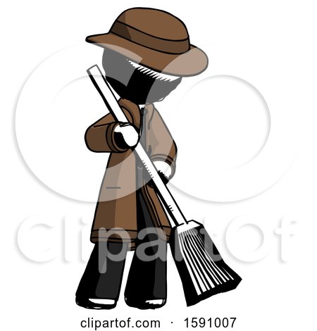 Ink Detective Man Sweeping Area with Broom by Leo Blanchette