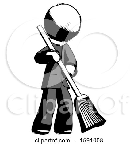 Ink Clergy Man Sweeping Area with Broom by Leo Blanchette