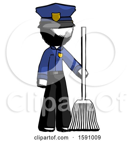 Ink Police Man Standing with Broom Cleaning Services by Leo Blanchette