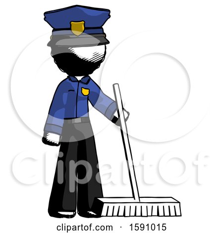 Ink Police Man Standing with Industrial Broom by Leo Blanchette