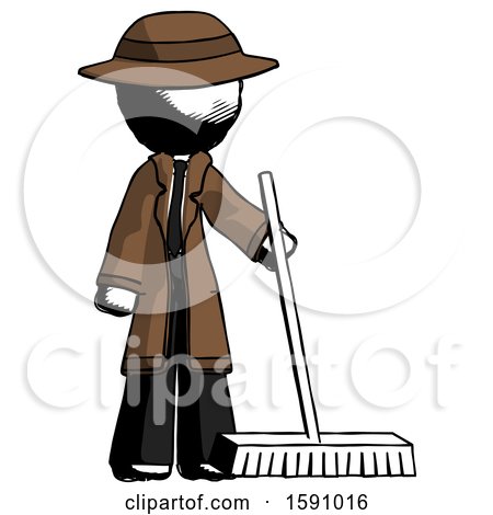 Ink Detective Man Standing with Industrial Broom by Leo Blanchette